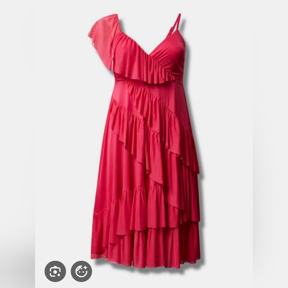 Ruffled V-Neck Maxi Dress in Coral Pink